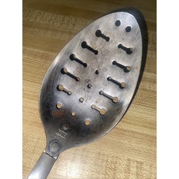 Vintage EKCO Chromium Plated Green Handle Stainless Steel Slotted Spoon USA - Picture 3 of 8